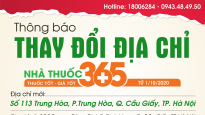 Thông báo: Nhà thuốc 365 chuyển địa điểm kinh doanh
