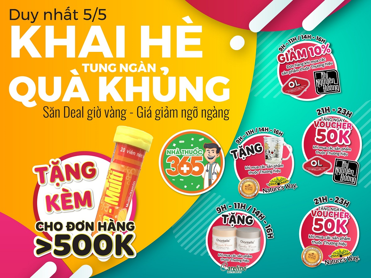 5.5 Săn deal giờ vàng - Giảm giá ngỡ ngàng – Bạt ngàn quà tặng tại Nhà thuốc 365