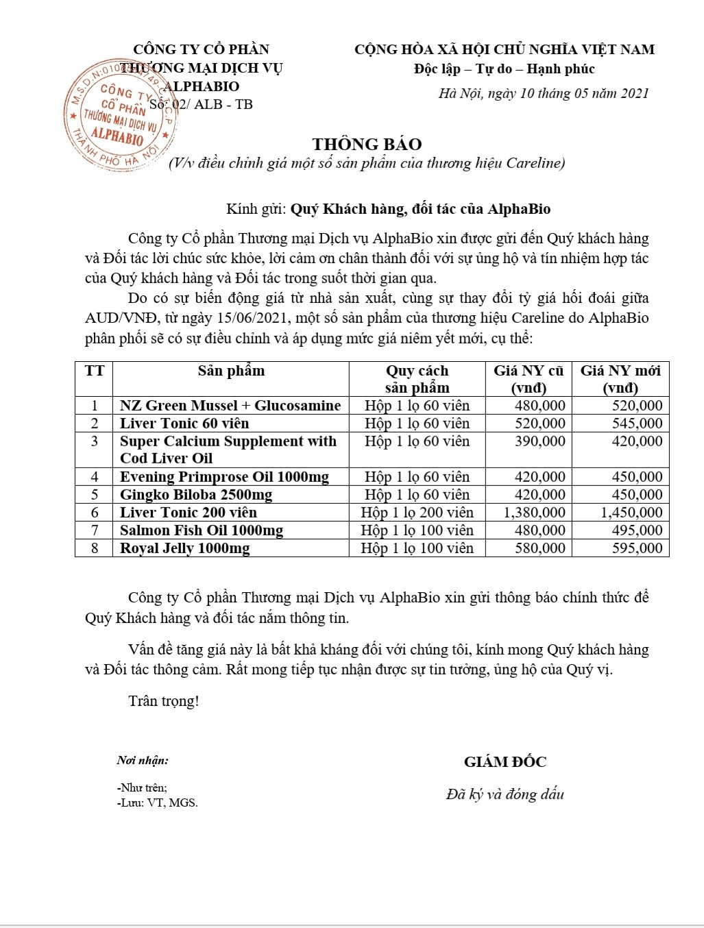 Điều chỉnh giá một số sản phẩm của thương hiệu Careline