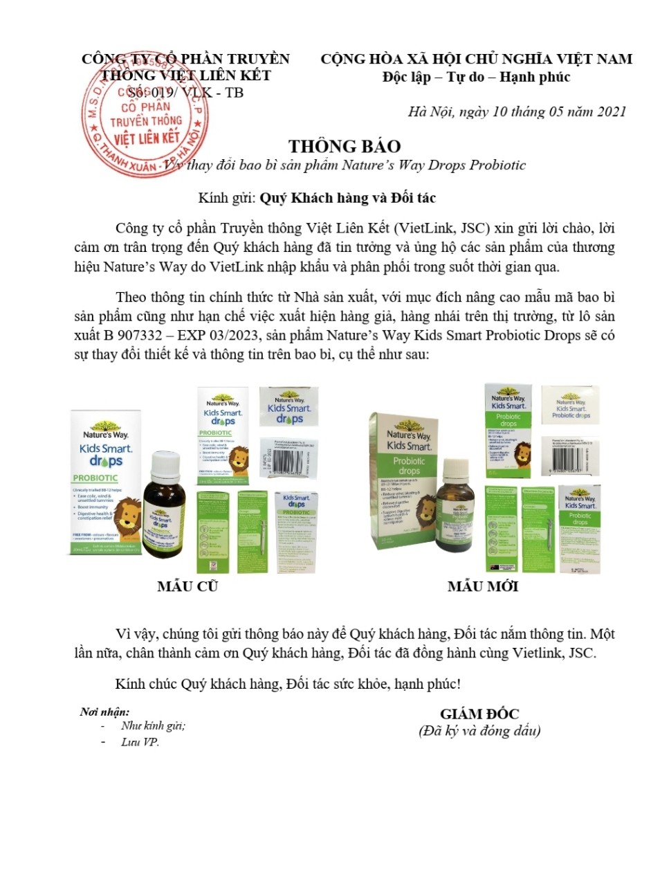 Thay đổi bao bì sản phẩm Nature's Way Drops Probiotic