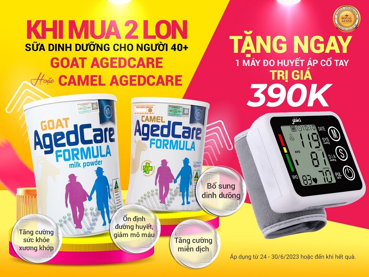 Mua 2 lon sữa Goat Aged Care hoặc Camel Aged Care – Tặng 1 máy đo huyết áp cổ tay trị giá 390K