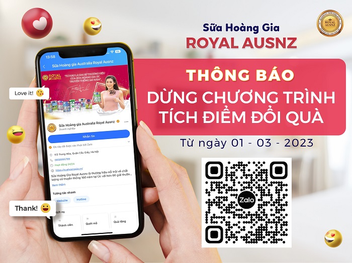 Sữa Hoàng Gia Royal Ausnz thông báo lịch dừng chương trình tích điểm đổi quà