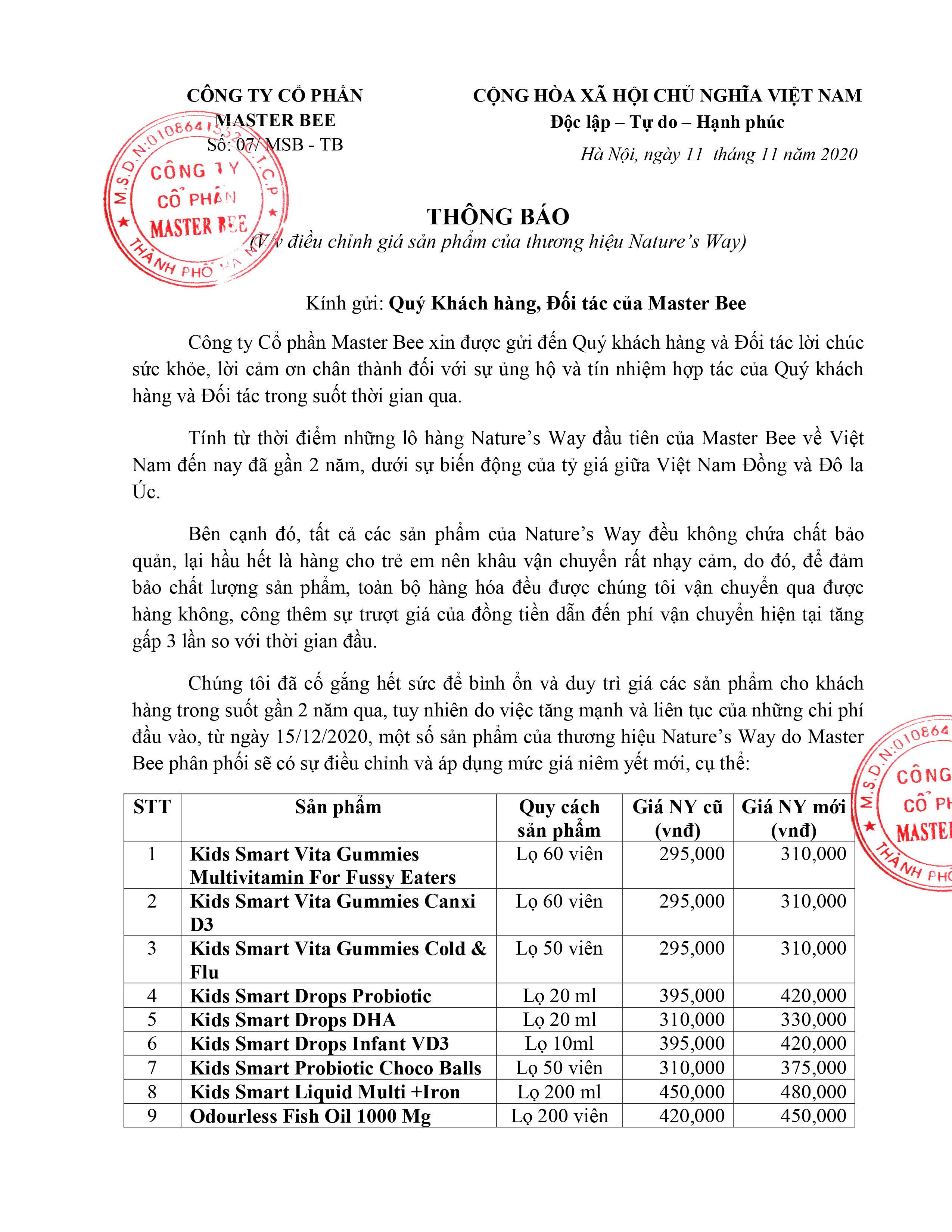 Điều chỉnh giá một số sản phẩm của thương hiệu Nature’s Way 1