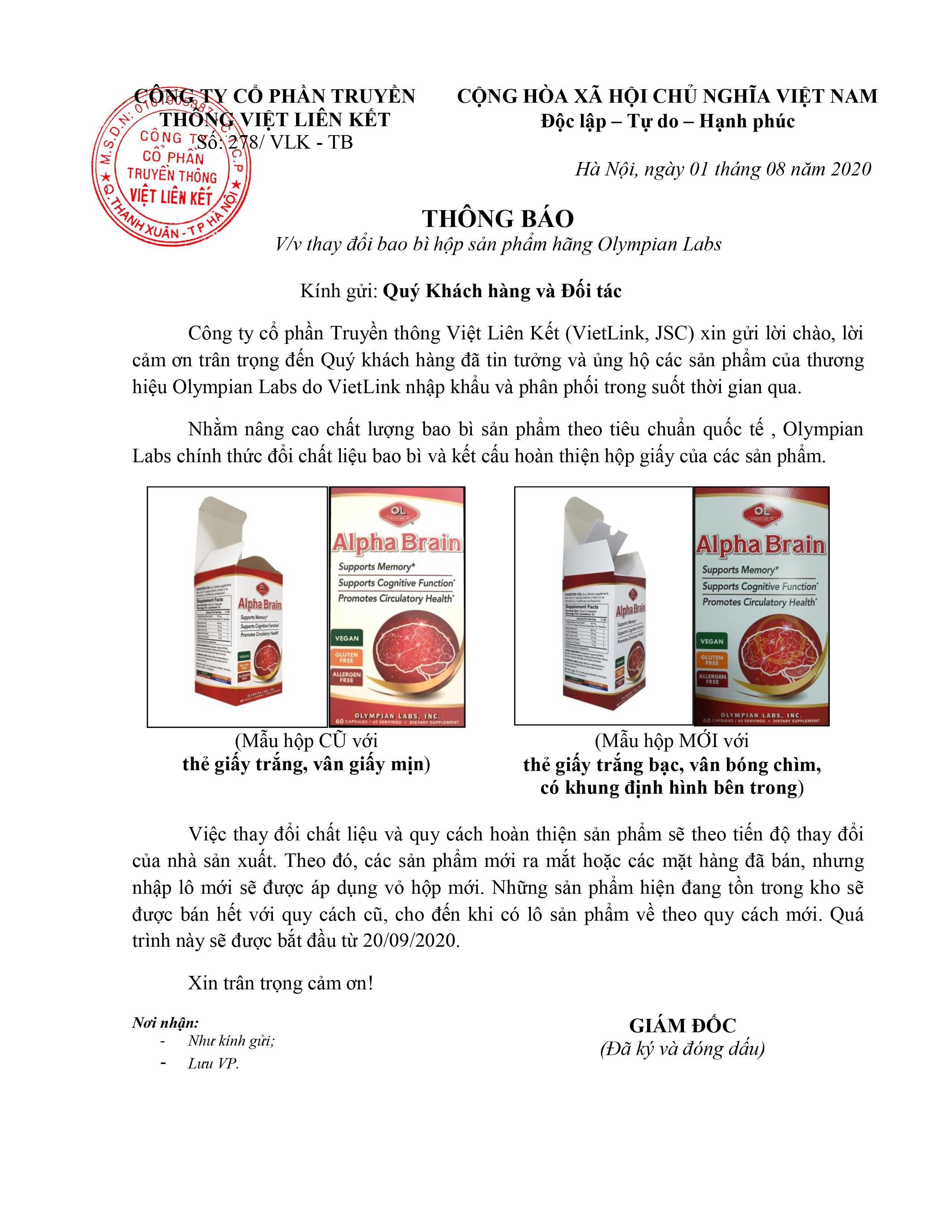 Thay đổi bao bì hộp sản phẩm Olympian Labs 