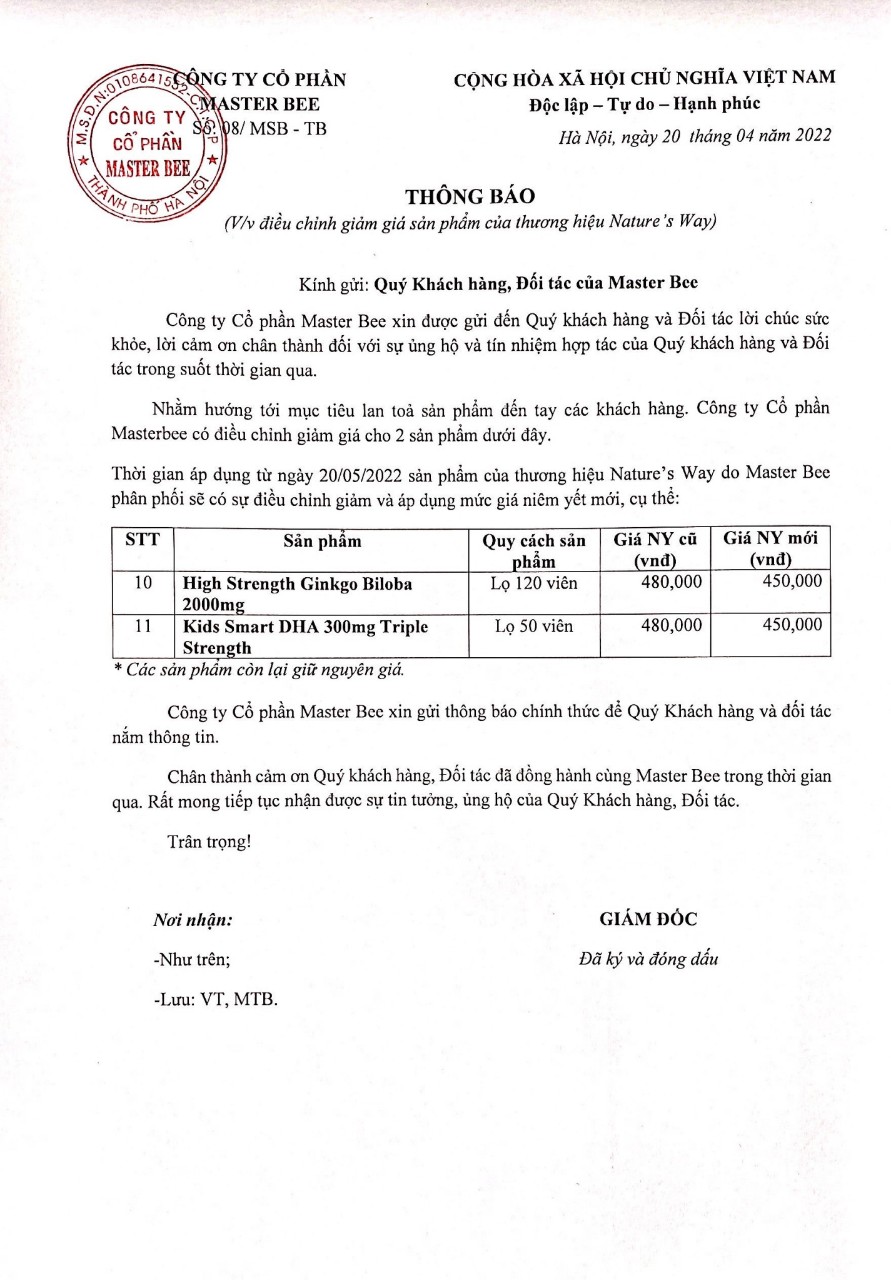 Thông báo: Điều chỉnh giá một số sản phẩm đến từ thương hiệu Nature’s Way – Úc