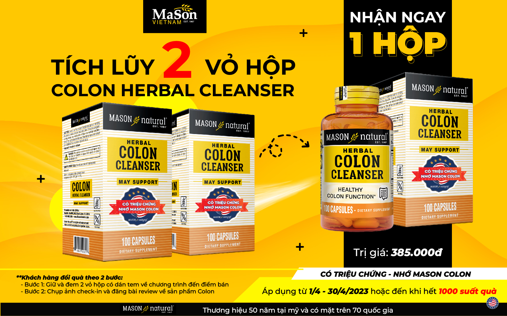 Đổi 2 vỏ hộp Mason Colon – Lấy 1 hộp Mason Colon “mới tinh” trị giá 385k tại Nhà thuốc 365