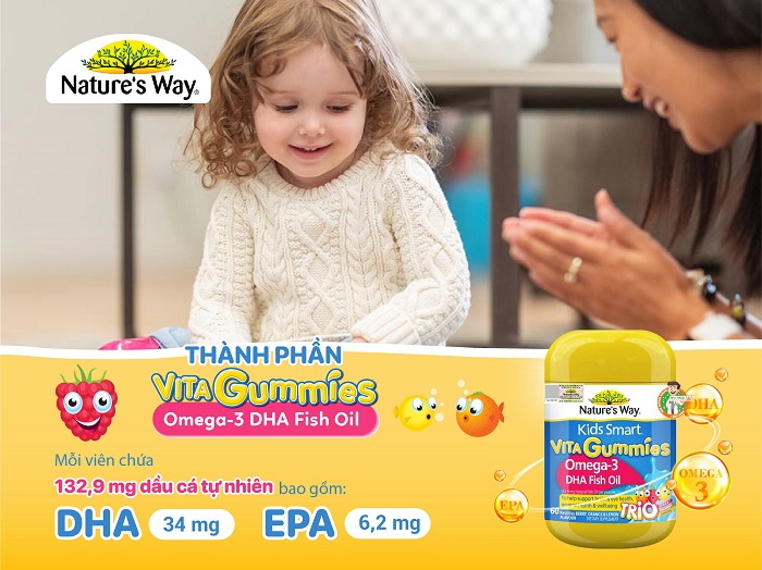 Viên nhai bổ sung Omega-3 DHA cho bé Nature's Way Vita Gummies Omega-3 DHA Fish Oil Trio – Hộp 60 viên