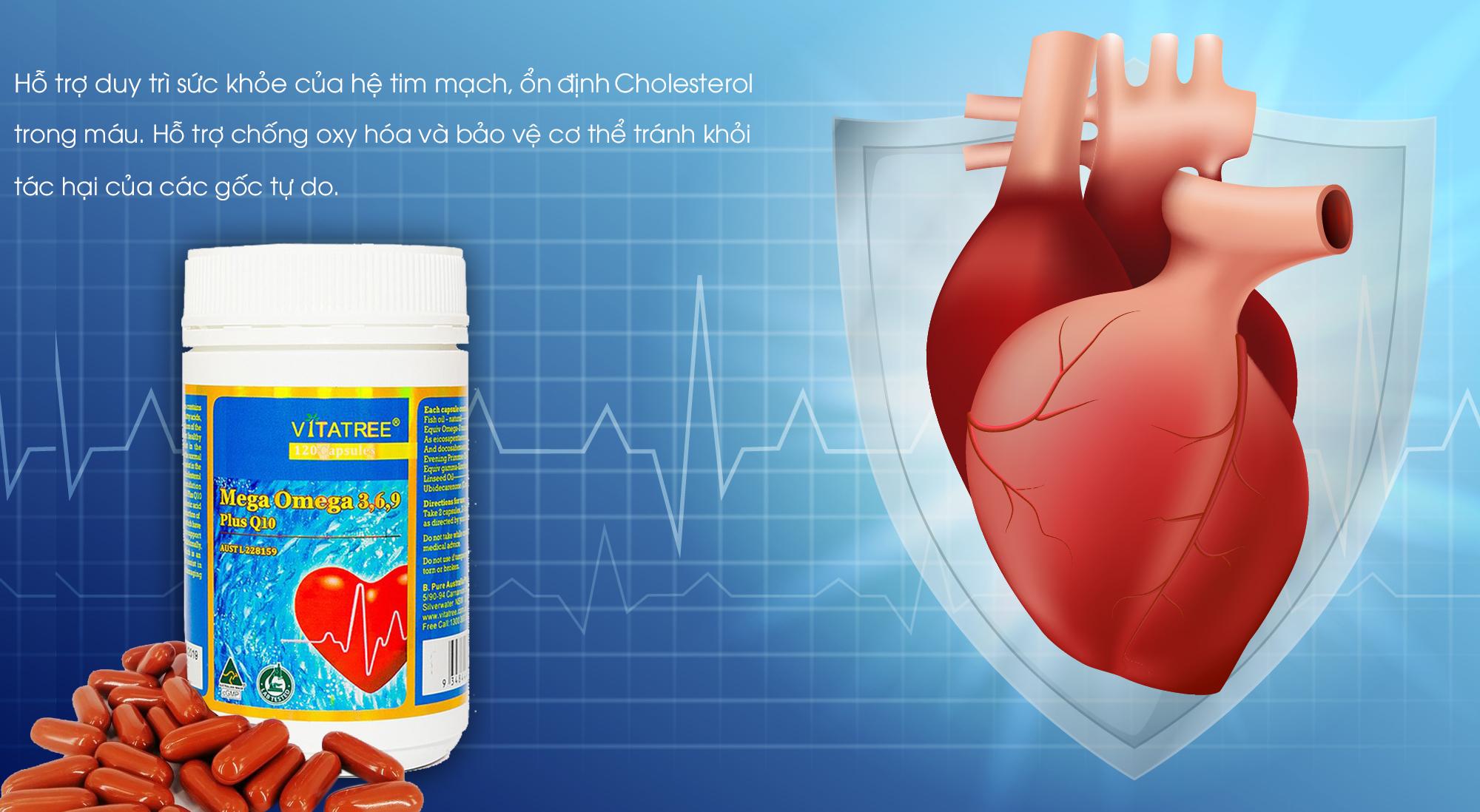 Vitatree Mega Omega 369 Plus Q10 Viên uống chăm sóc sức khỏe tim