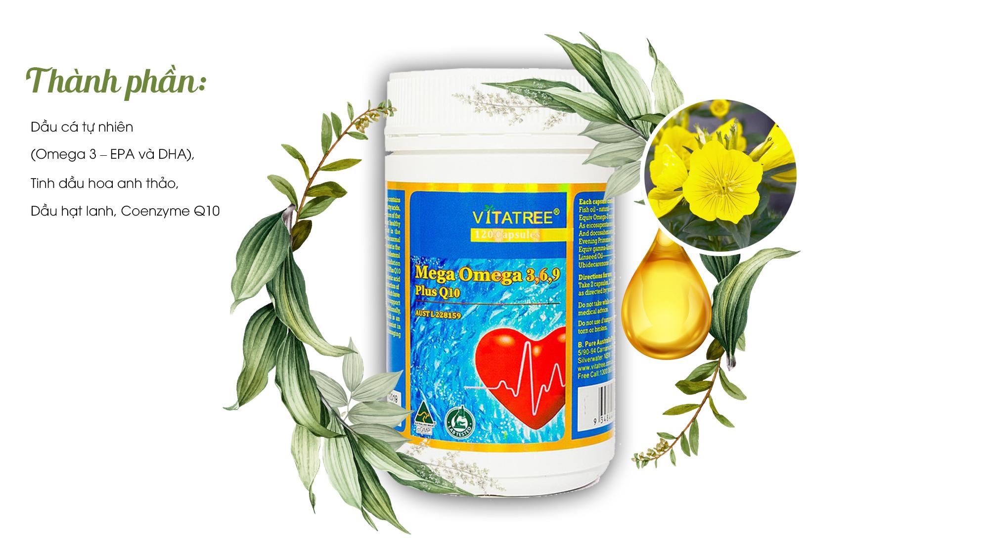 Vitatree Mega Omega 369 Plus Q10 Viên uống chăm sóc sức khỏe tim